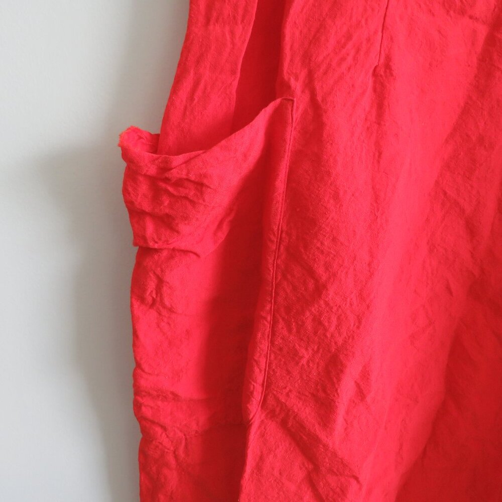 APUNTOB Red Oversized Gauzy Lagenlook Sleeveless Linen Blend Midi Pocket Dress - Picture 4 of 15